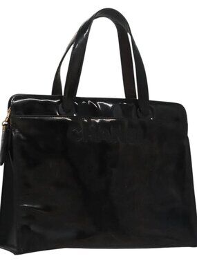 CHANEL COCO Mark Tote Bag Patent Leather Black Gold CC Auth bs21837